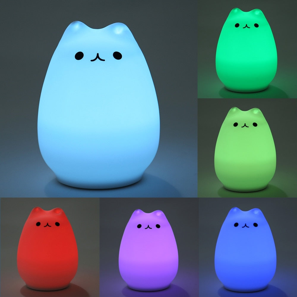 Lámpara de gato gatito, luz nocturna recargable por USB, luz nocturna de  gato li