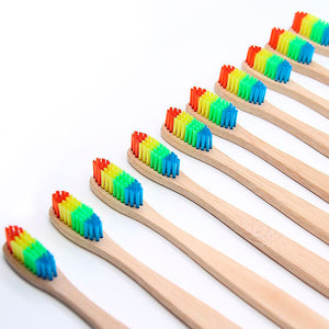 Pack de 10 cepillos de dientes de bambú ecológicos con cabezal arco iris
