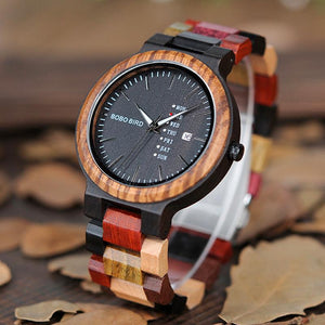 Reloj Bobo Bird de caballero, artesanal de madera de diversos colores