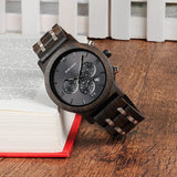 Reloj Bobo Bird de caballero, de cuarzo con cronógrafo, hecho en madera (negro)
