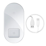 Base de carga inalámbrica Qi Baseus 15W dual para iPhone, Samsung y AirPods (blanca)